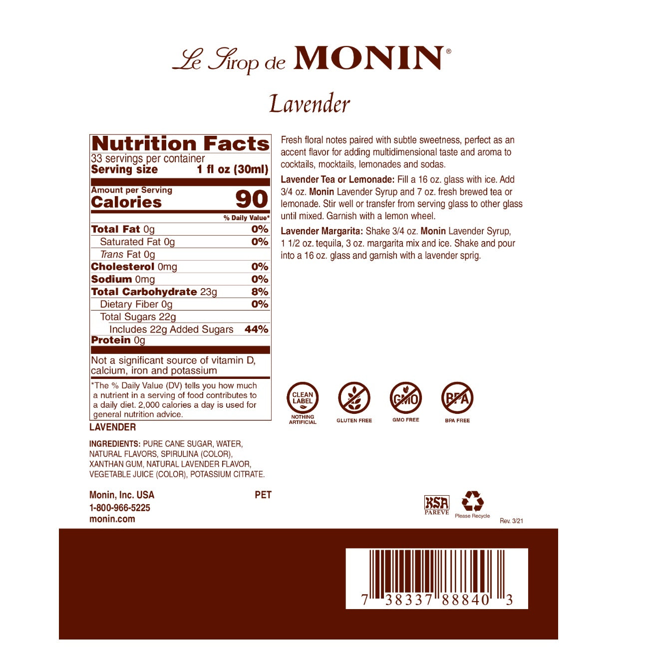 Monin Lavender Syrup — Light - Image 2