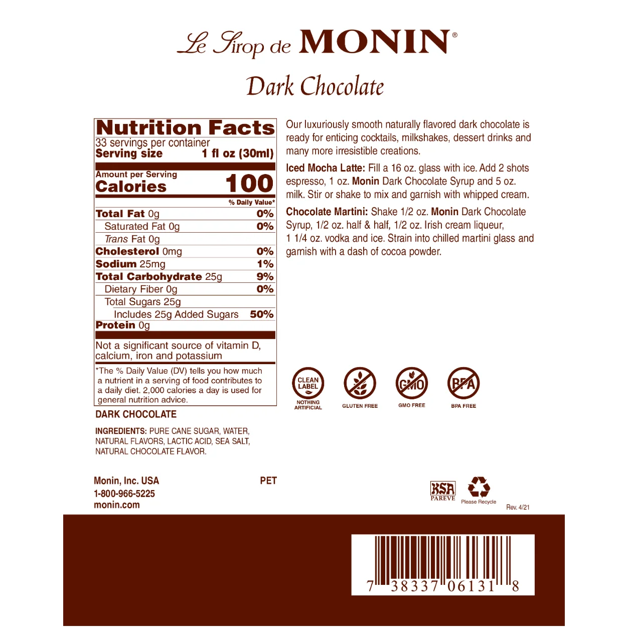 Monin Dark Chocolate Syrup — Bottle - Image 2