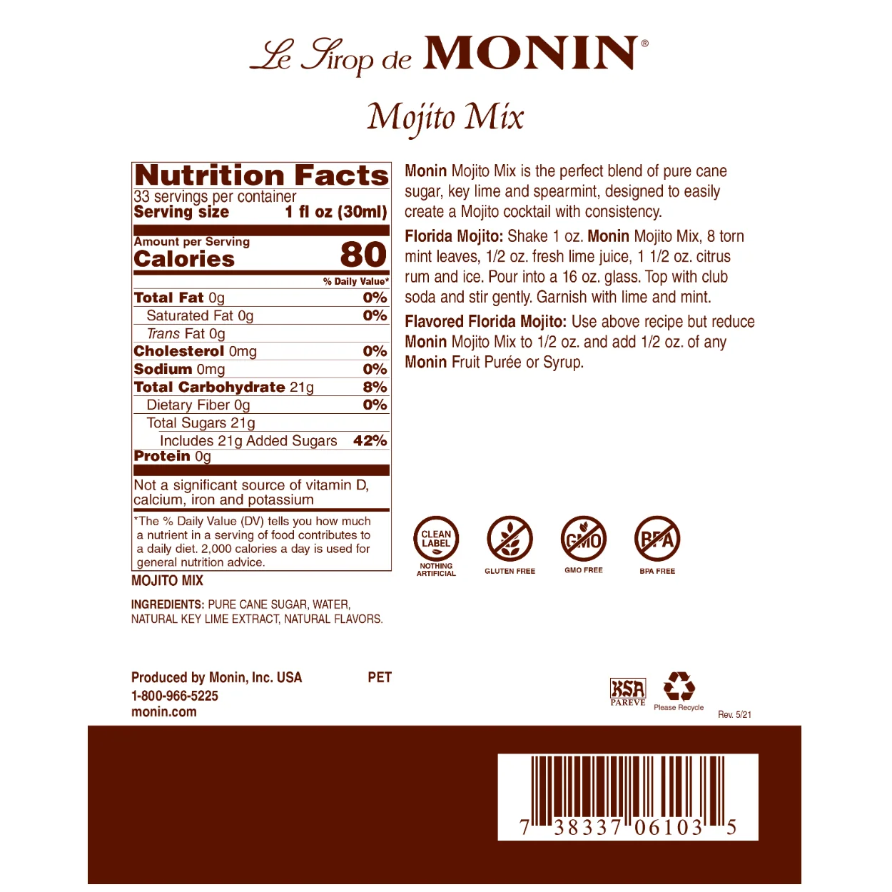 Monin Mojito Mix Syrup — Can - Image 2