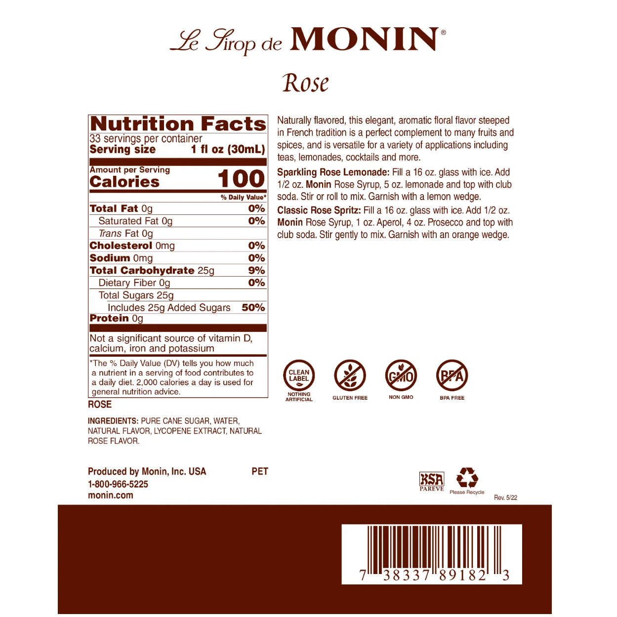 Monin Rose Syrup — Light - Image 2