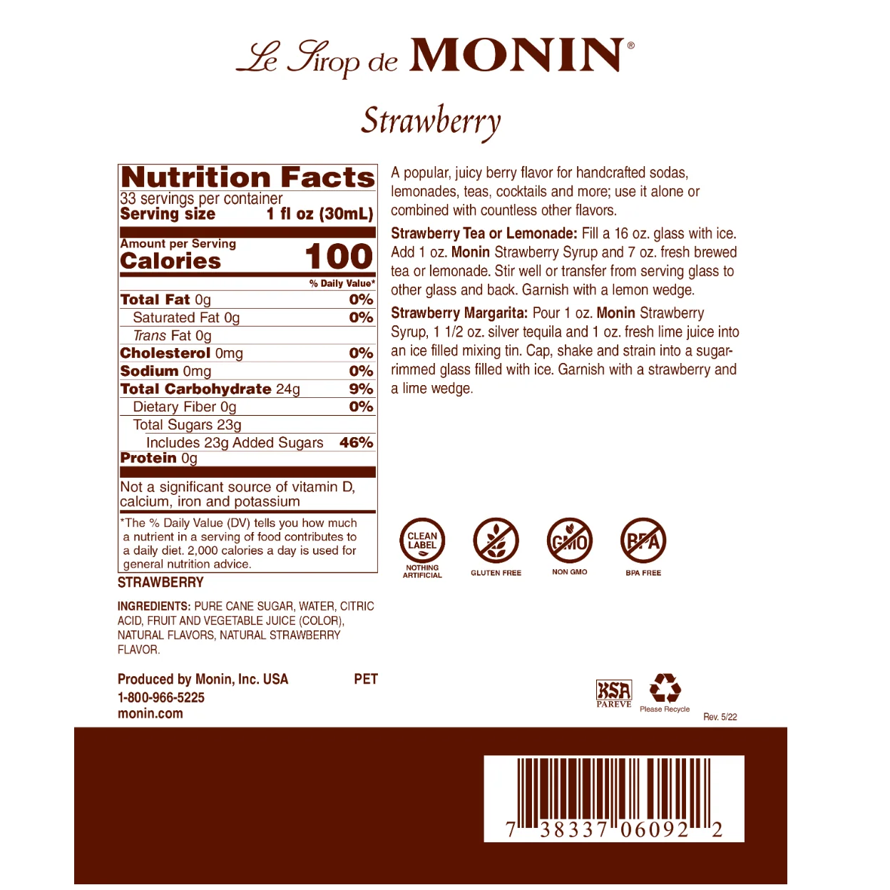 Monin Strawberry Syrup — Bottle - Image 2