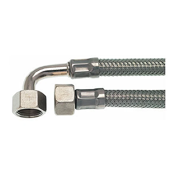 3/8" F X 3/8" F BSP Stainless Steel Flex Hose with Elbow - 1.0m (39.5") — Bar